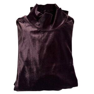 Jones & Co Velvet Turtleneck Long Sleeve Shirt (Purple) - Size Medium